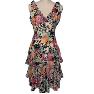 Lauren Ralph Lauren Floral Print Sleeveless Tiered Ruffle Dress Size 2